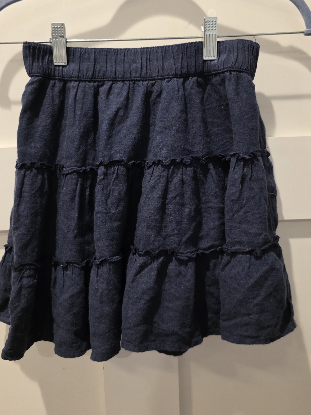 Abercrombie Kids Girls Navy Blue Tiered Ruffle Pull-On Skirt 13/14 Linen Blend